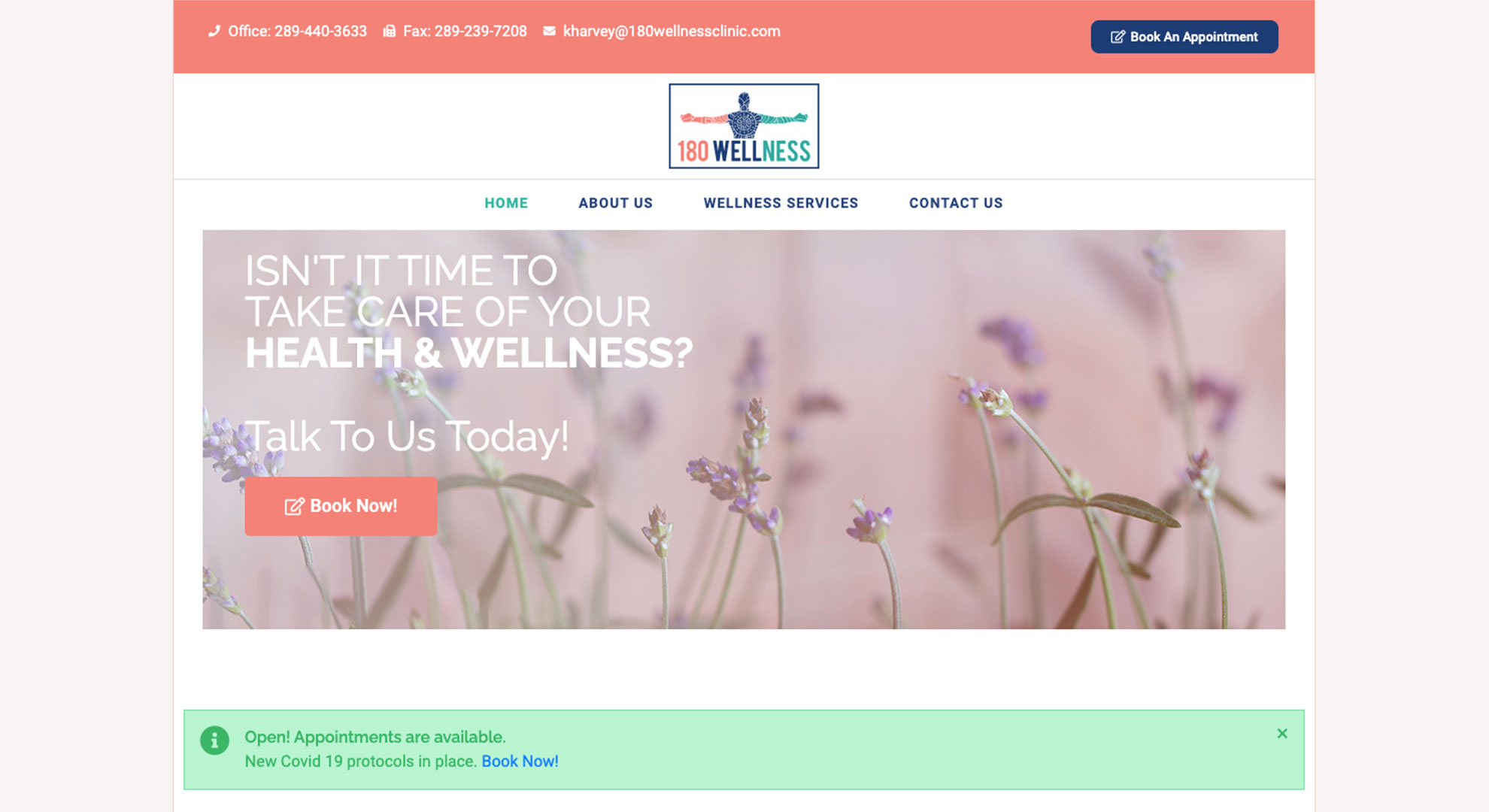 180 Wellness Clinic Homepage