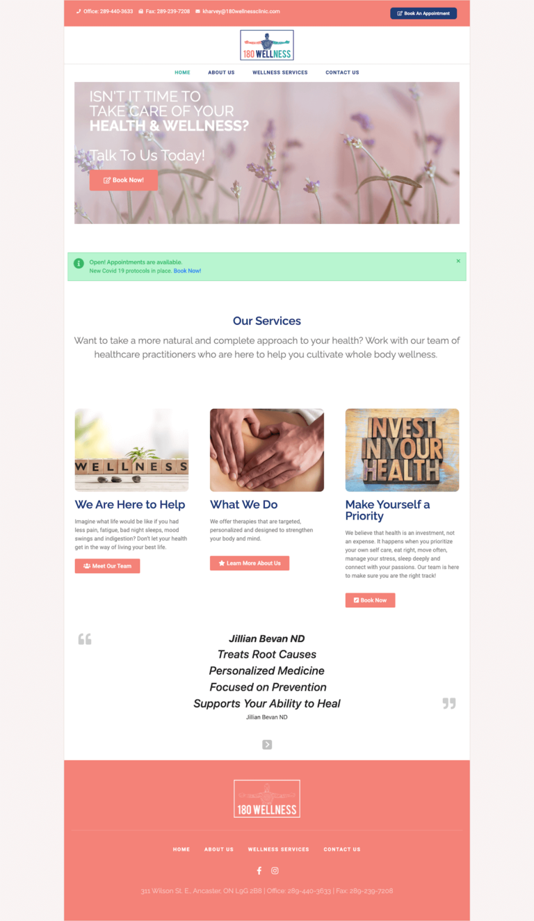 180 Wellness Clinic Website Design